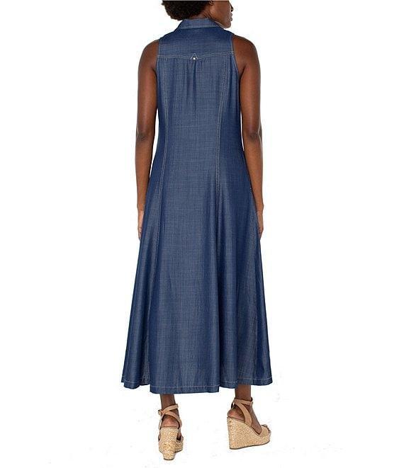 Liverpool Los Angeles Point Collar Sleeveless Denim Midi Dress Product Image
