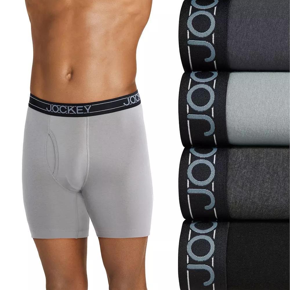 Men's Jockey® 4-Pack Cotton Blend Long Leg Boxer Brief, Size: Medium, Gray Black Asst Product Image