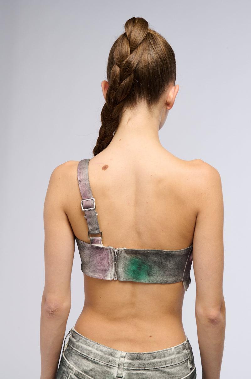 NOT YOURS BRALETTE DETAIL LAYERED PAINTED BUTTON DOWN BLOUSE Product Image