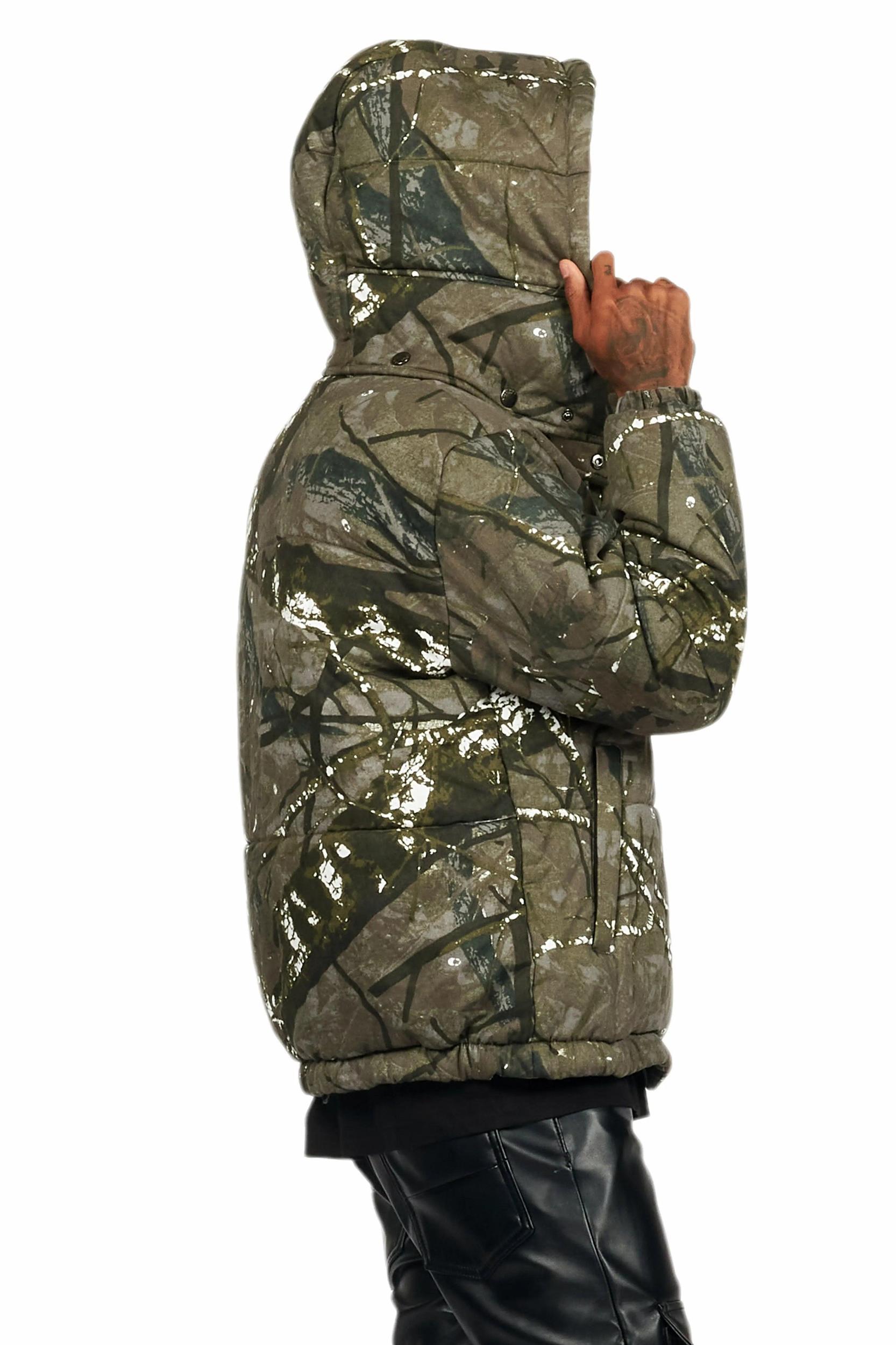 Bevis Grey Tree Camo Puffer Jacket Male Product Image