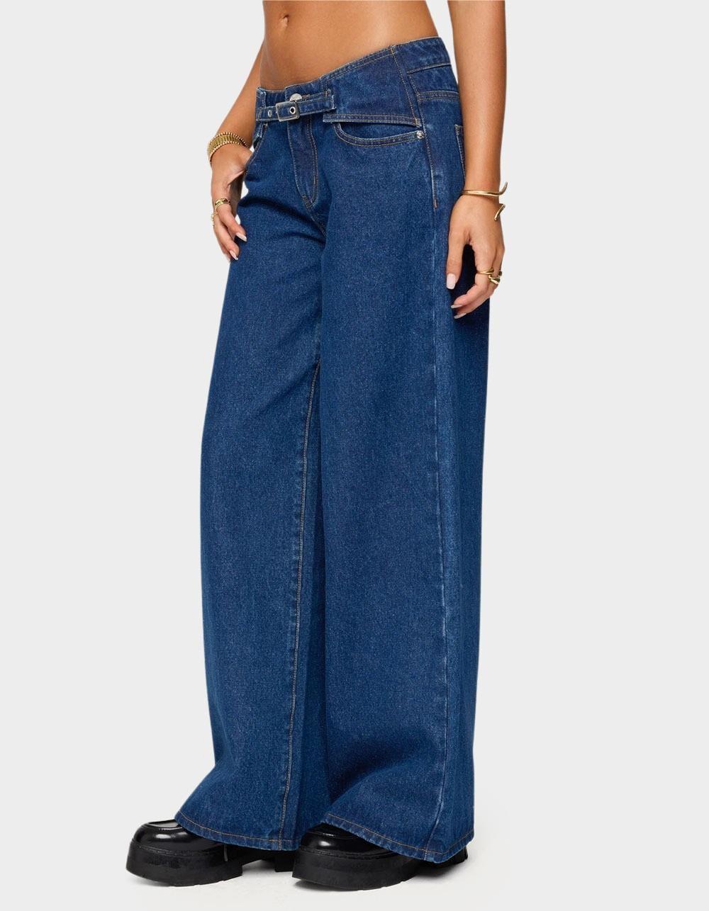 EDIKTED Edie Belt Detail Low Rise Jeans - BLUE Product Image