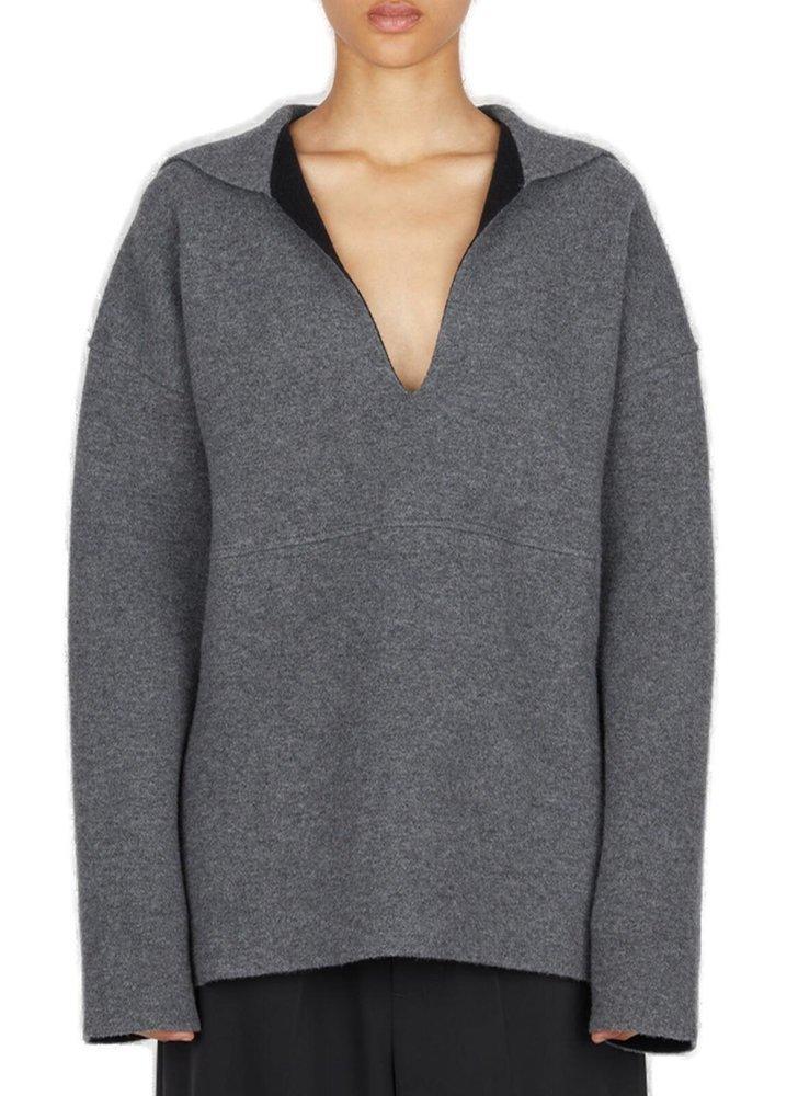 JIL SANDER Sailor Neckline Knit Sweater In Grey Product Image