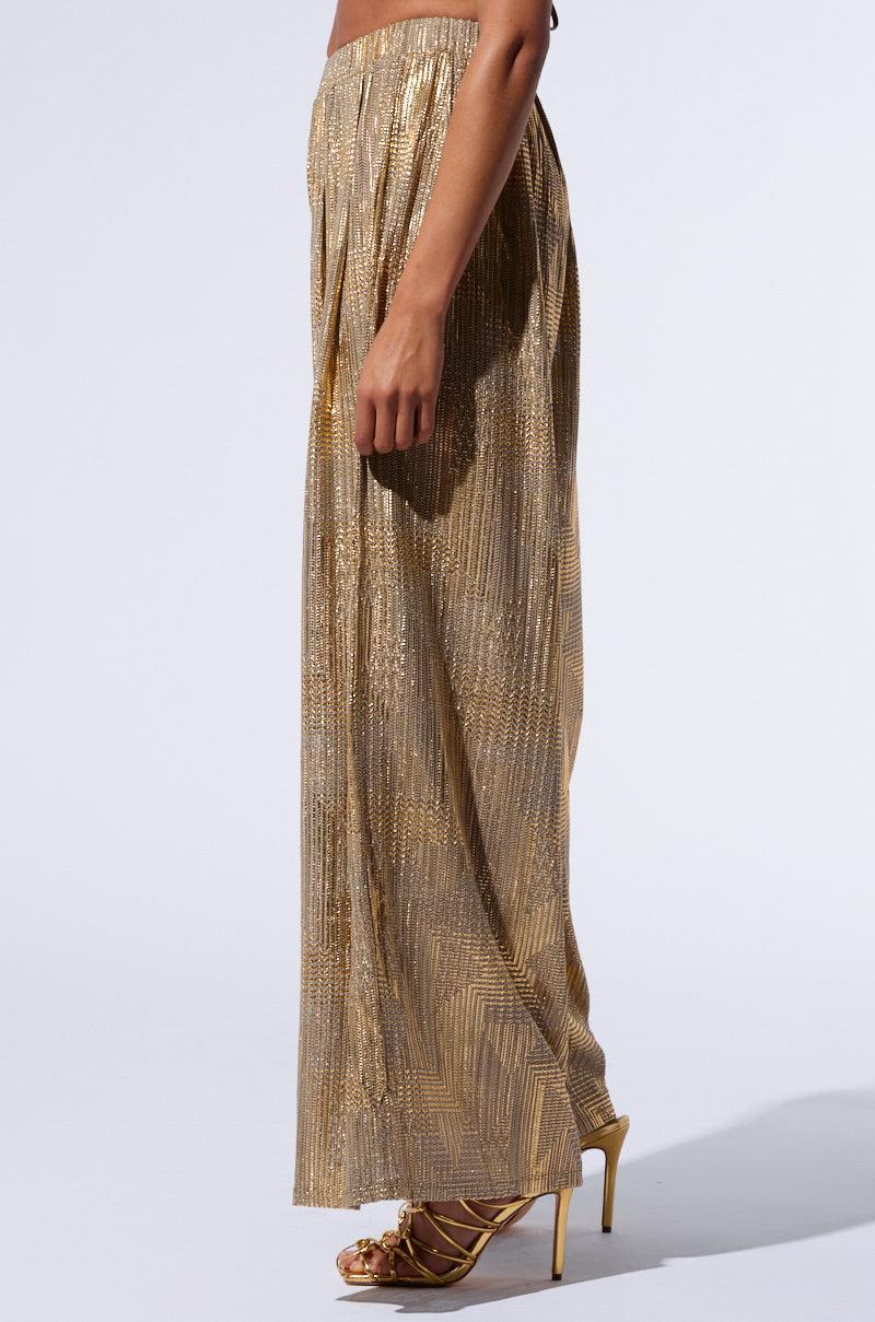 JUST LIKE MAGIC METALLIC KNIT WIDE LEG PANT IN GREEN MULTI Product Image