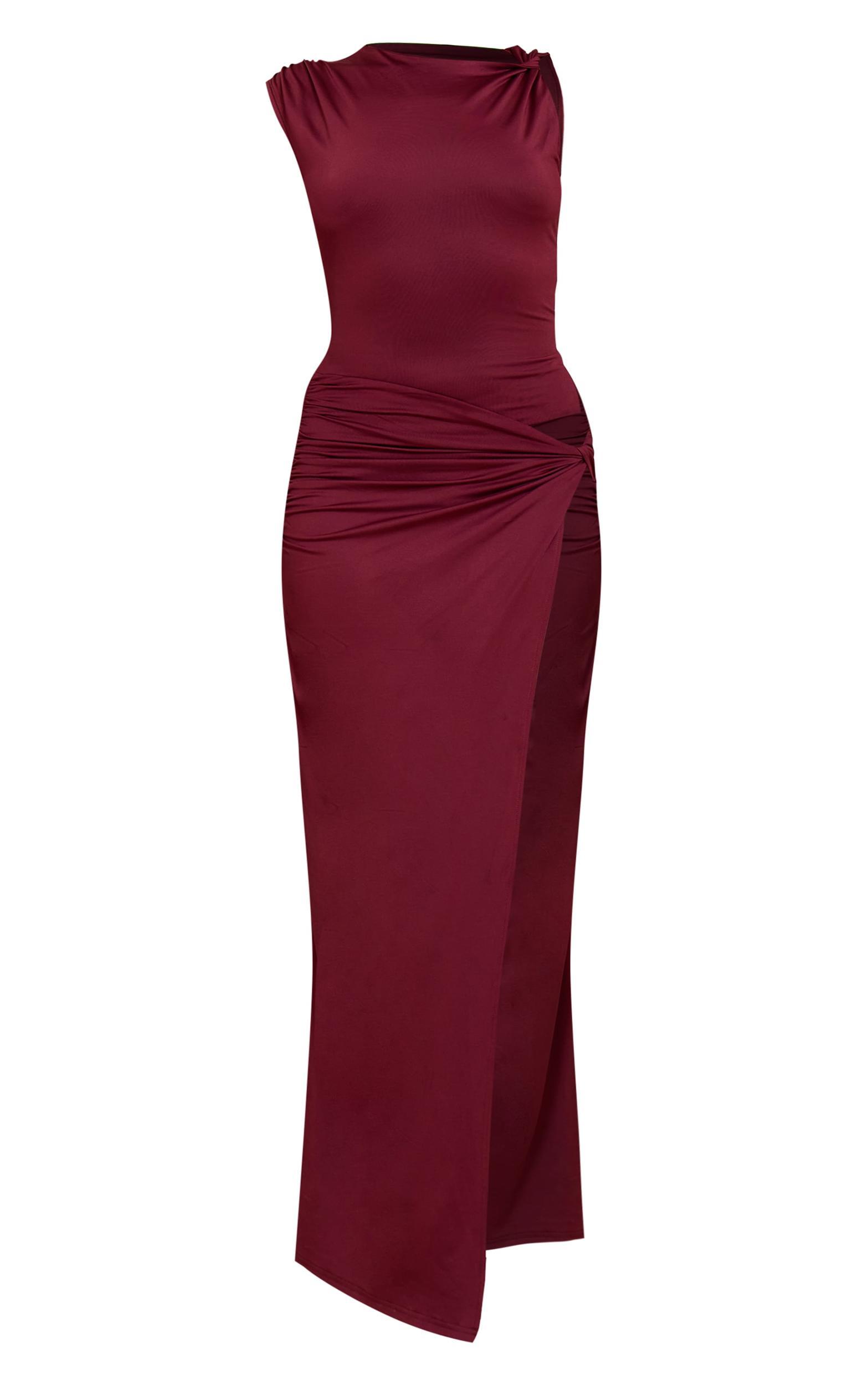 Dark Plum Ruched Cut Out Maxi Dress Product Image