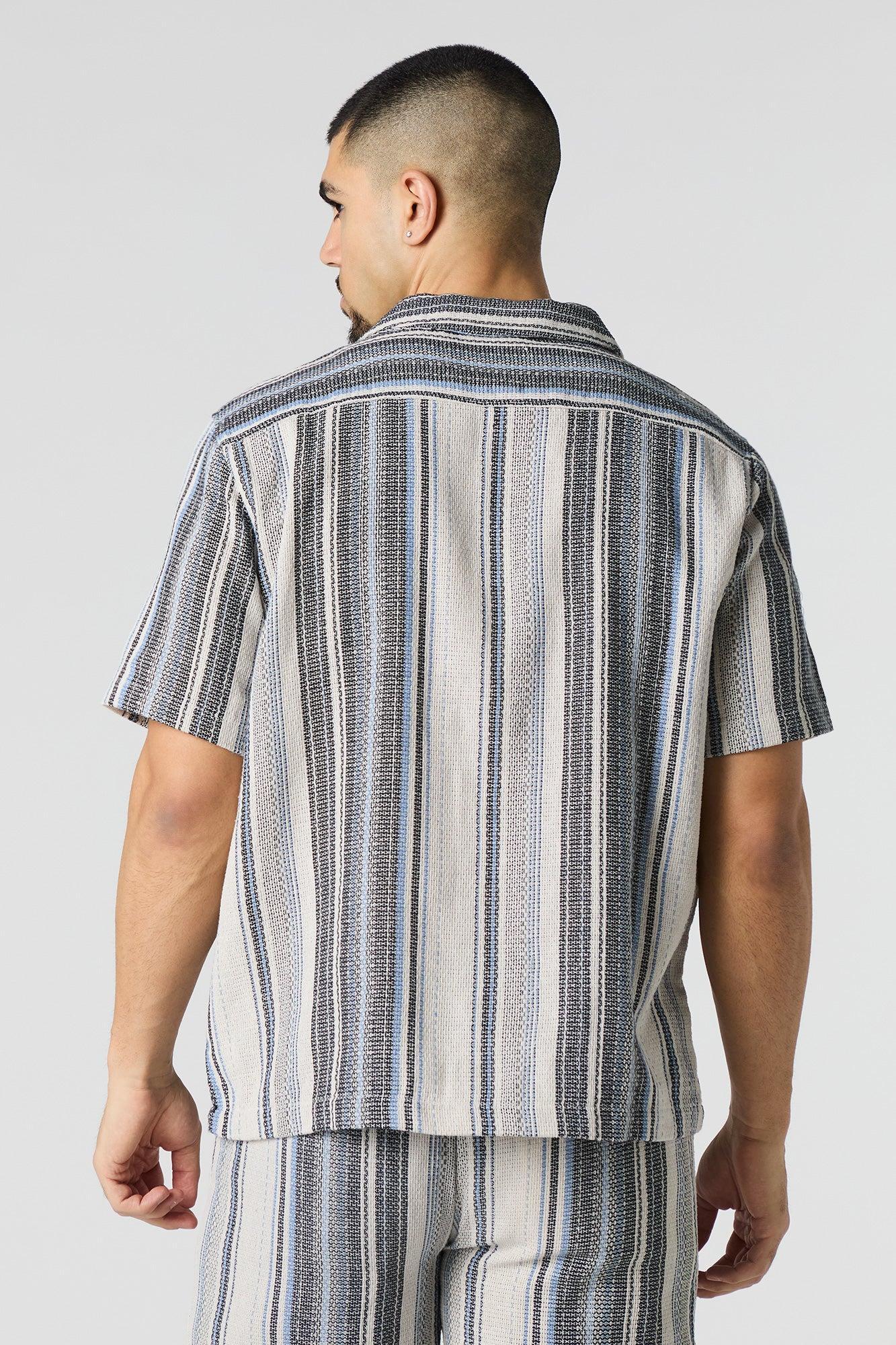 Textured Striped Knit Button-Up Top Male Product Image