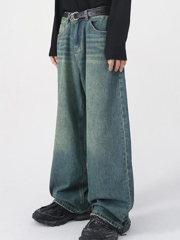 Men's Faded Vintage Denim Loose Jeans Product Image