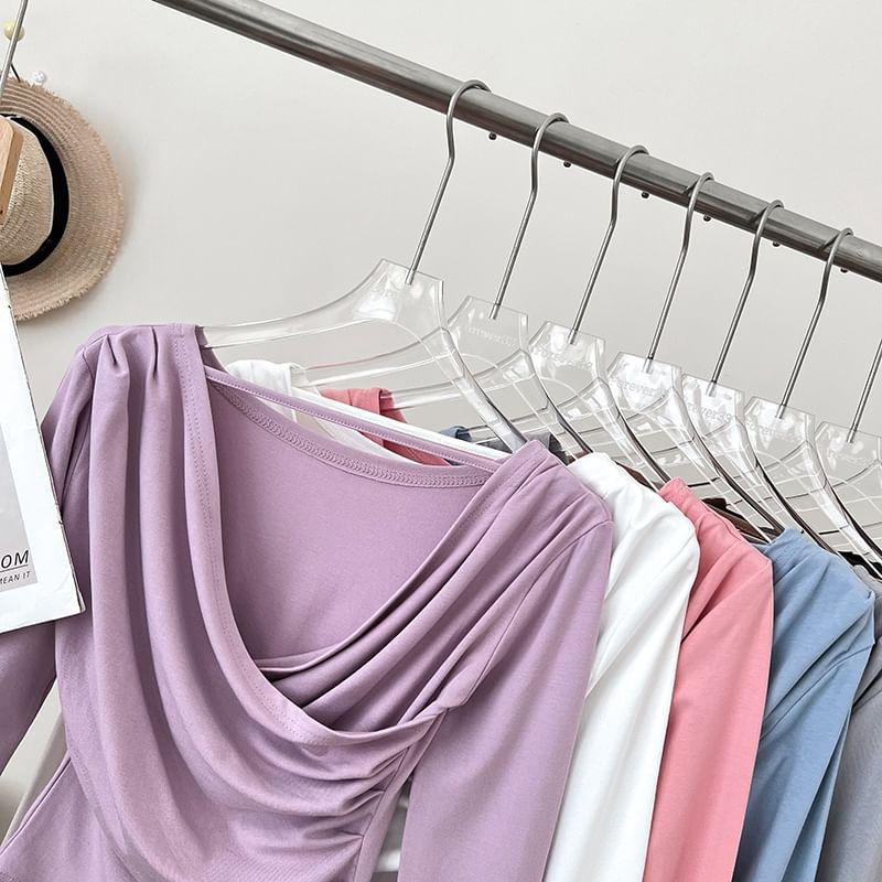 Long-Sleeve Cowl Neck Plain Crop Top Product Image