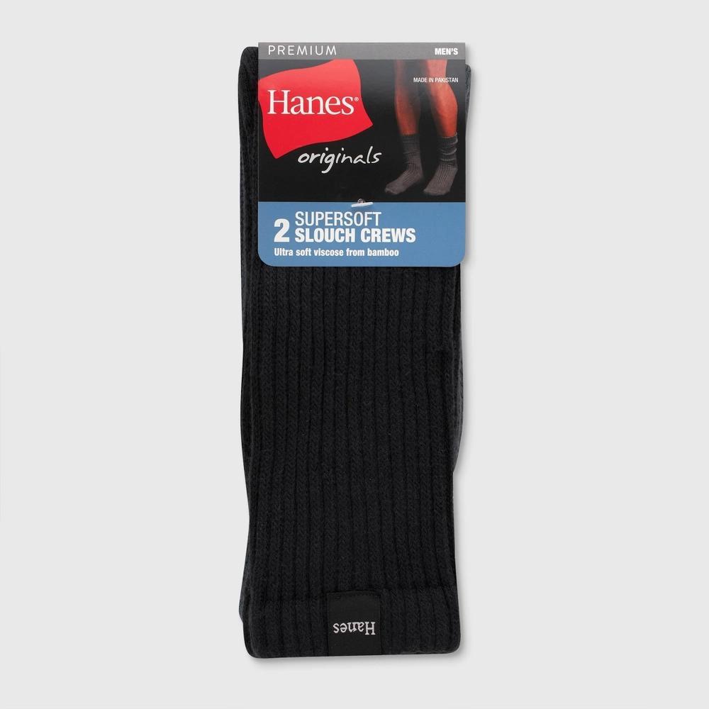 Hanes Originals Premium Mens SuperSoft Slouch Crew Socks 2pk 6-12: Lightweight, Arch Support, 4-Way Stretch Product Image