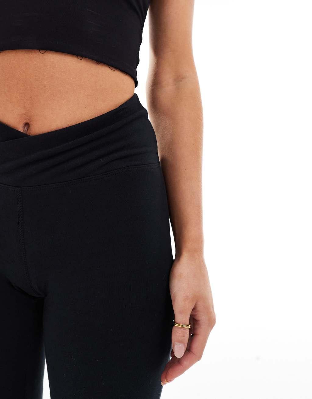 ASOS 4505 Petite soft touch slim kick leggings with wrap waist in black Product Image