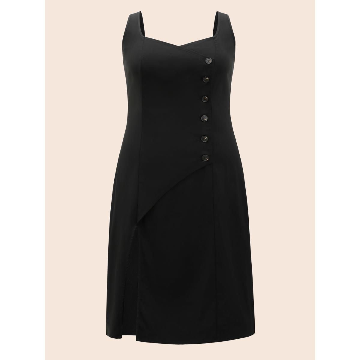 Plus Size Stretch Woven Cut-Out Midi Dress Black Women At the Office Button Heart neckline Sleeveless Curvy BloomChic 28/5X Product Image