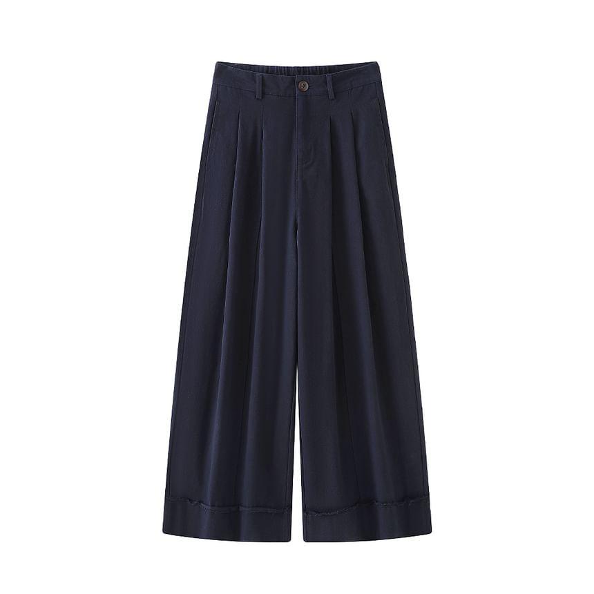 High Waist Plain Cropped Wide Leg Pants Product Image
