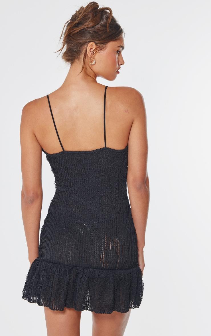 Black Textured Frill Hem Cut Out Mini Dress Product Image