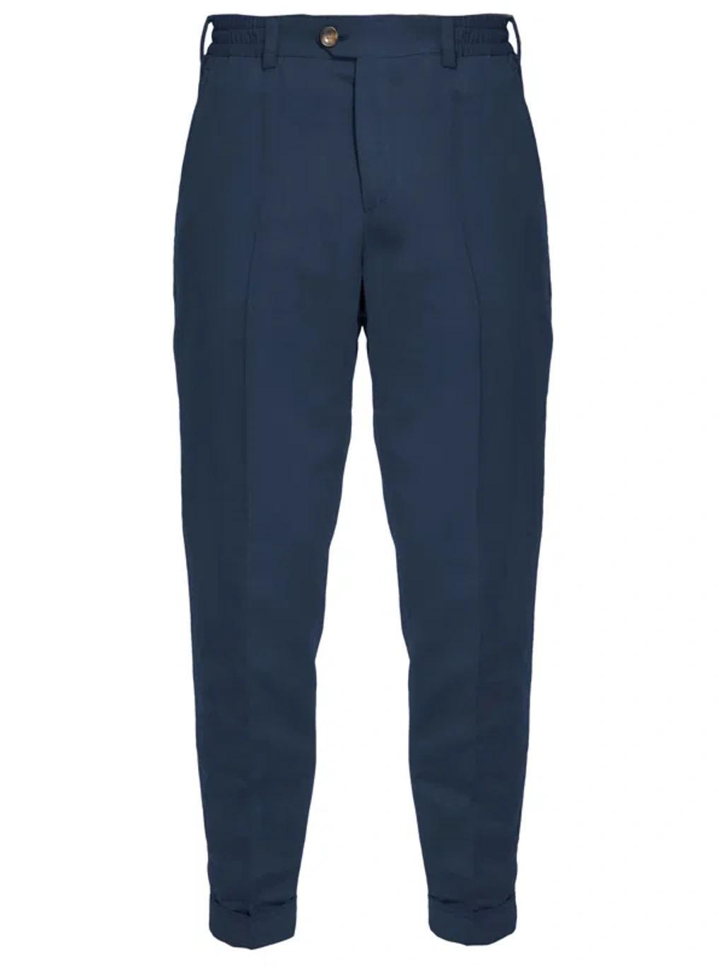 PT TORINO Cotton And Linen Trousers In Blue Product Image