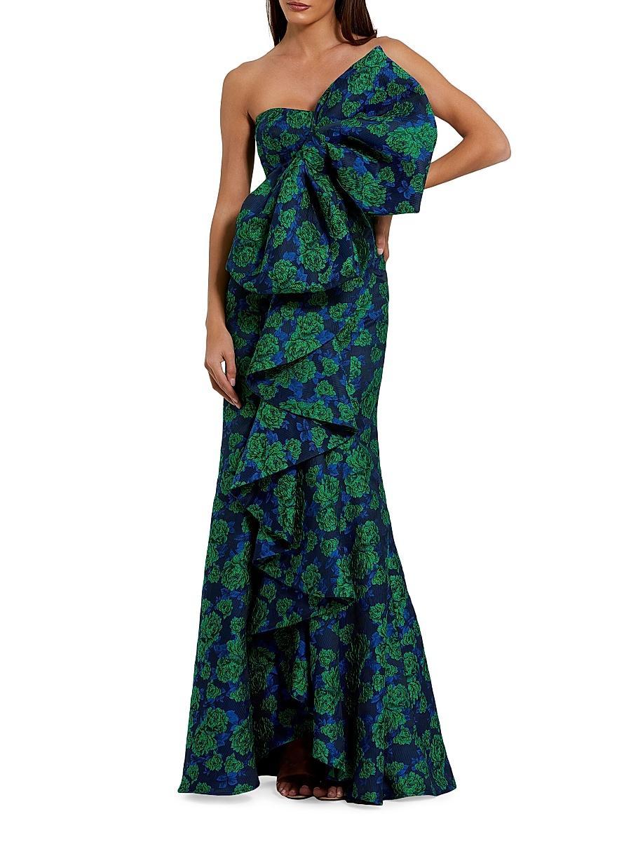 Womens Bow-Detail Floral Brocade Strapless Gown Product Image