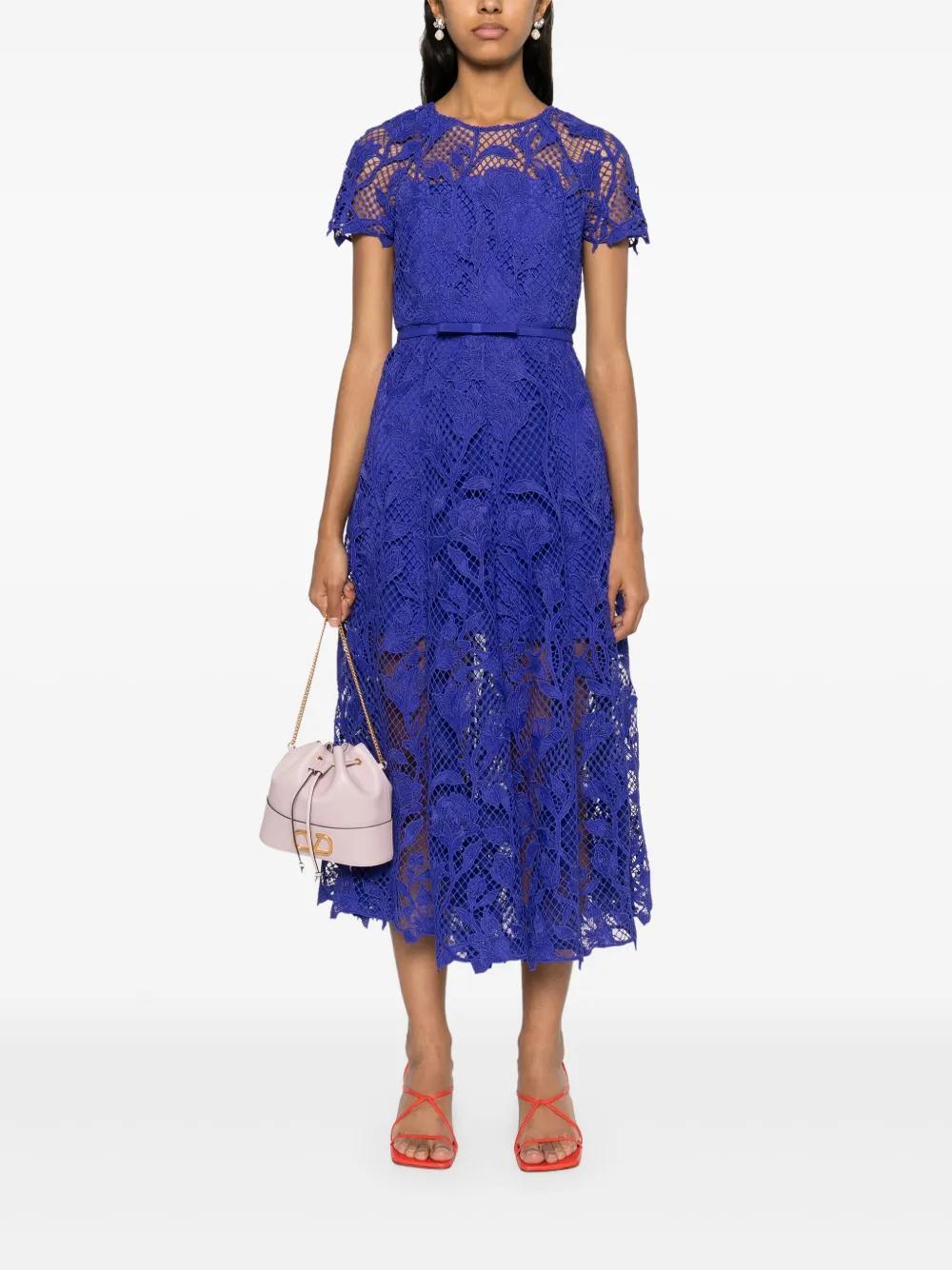 floral-lace belted midi dress Product Image