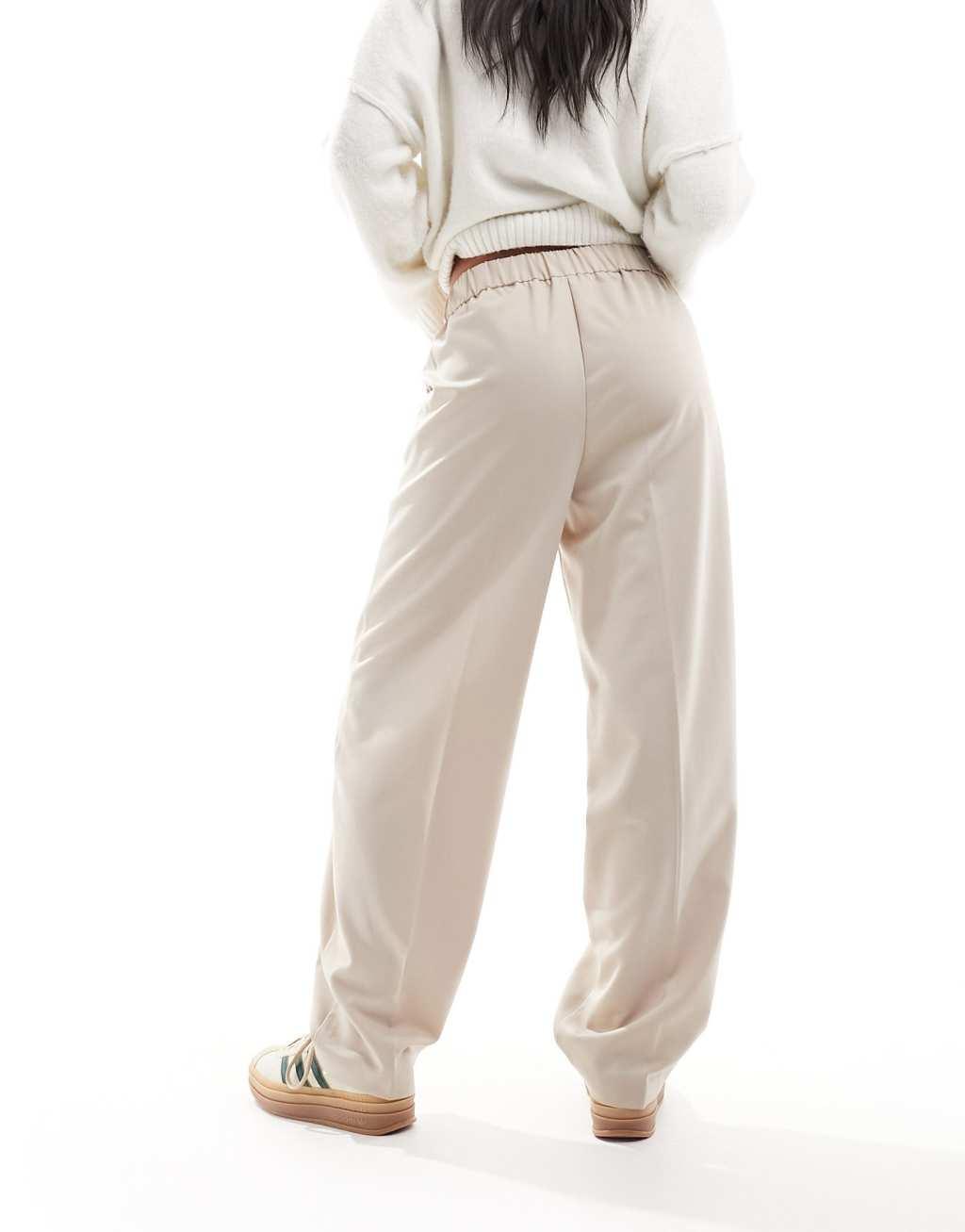 Vila wide tapered leg tailored pants in stone Product Image