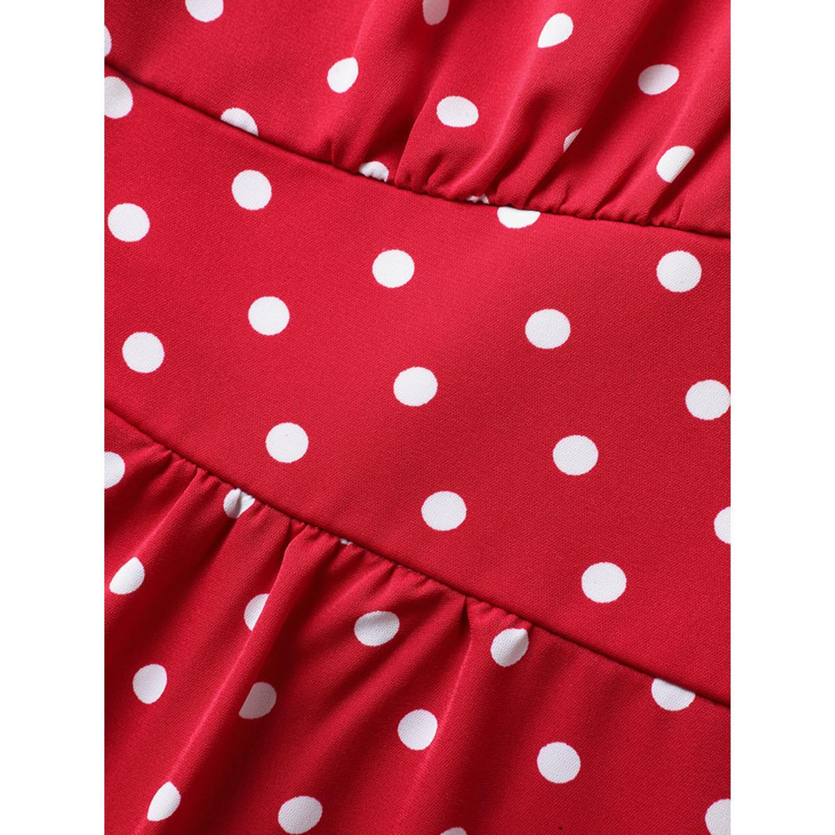 Plus Size Brightred Polka Dots Shirred Waist Blouse Women Short sleeve V-neck Everyday-Elegant Blouses BloomChic 26/4X Product Image