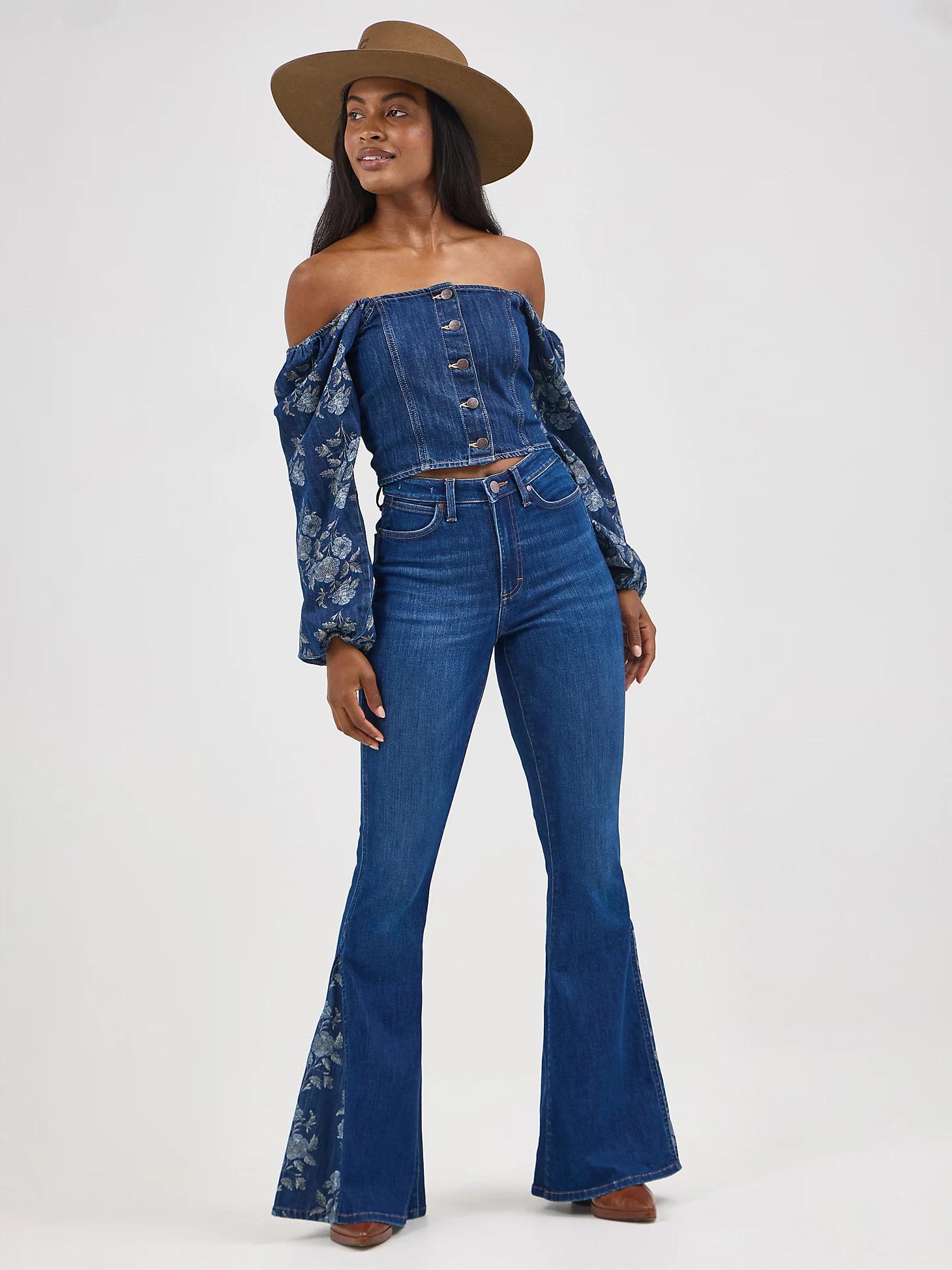 Women's Wrangler Denim Cropped Blouse | Women's TOPS | Wrangler® Product Image