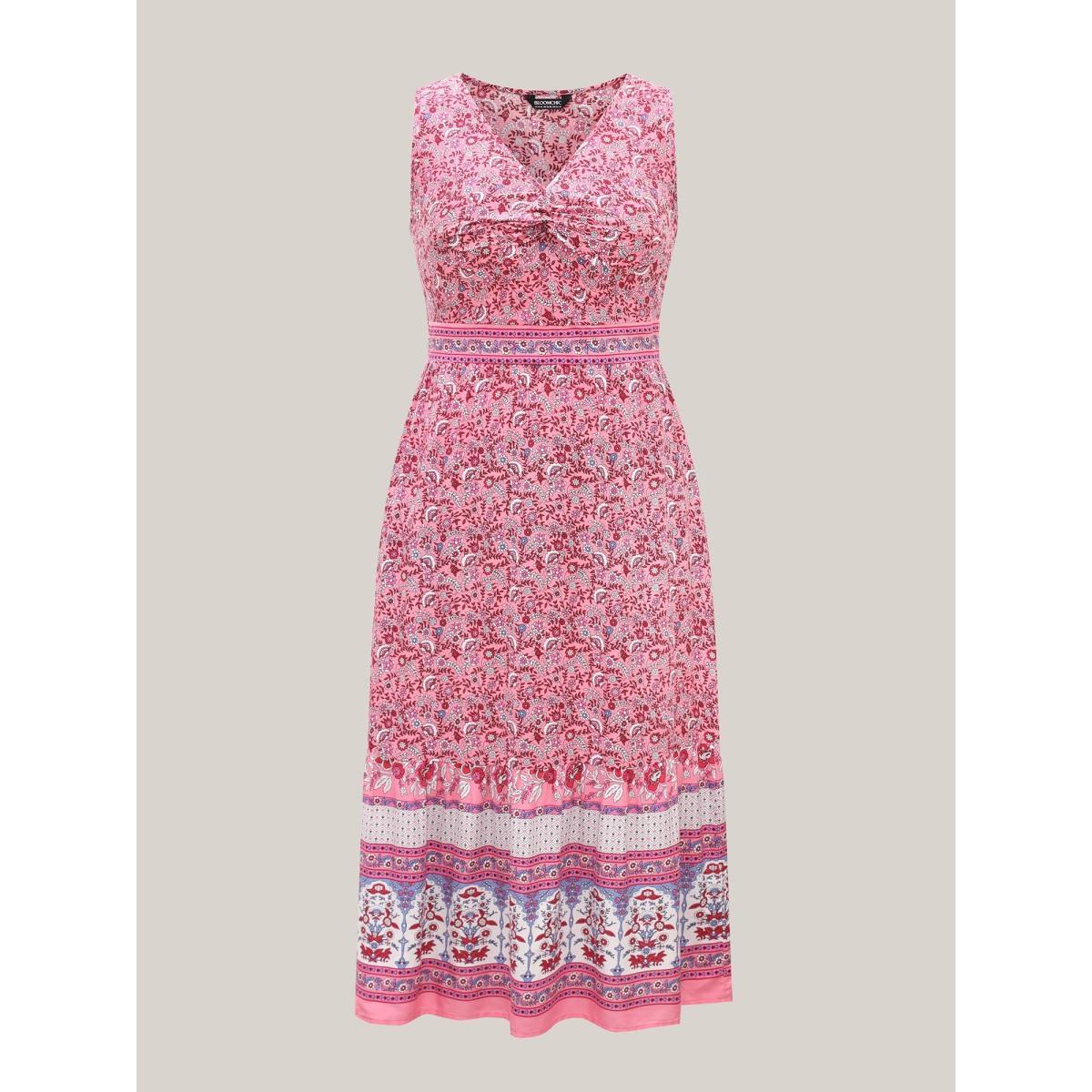 Plus Size Rayon Floral Print Stretchy Waist Maxi Dress DustyPink Women V-neck Sleeveless Curvy BloomChic 28/5X Product Image
