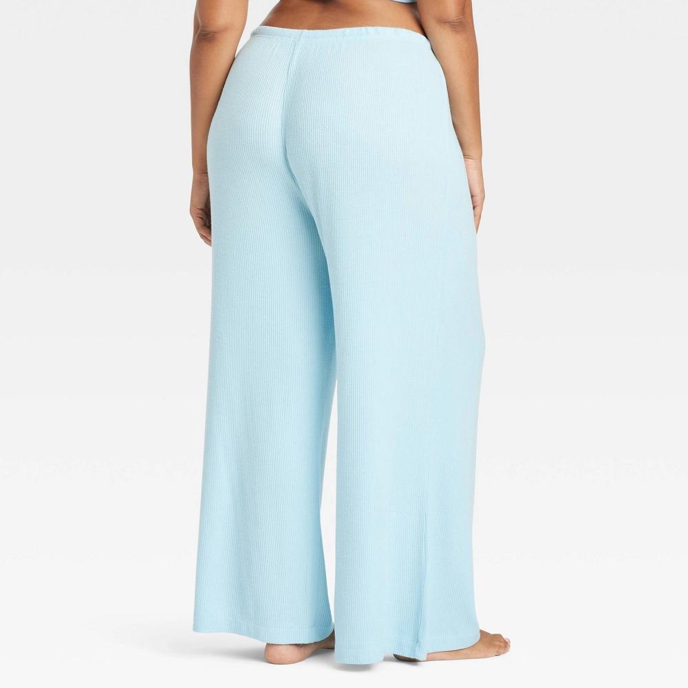 Womens Cozy Ribbed Wide Leg Pants - Auden Turquoise Blue 3X Product Image