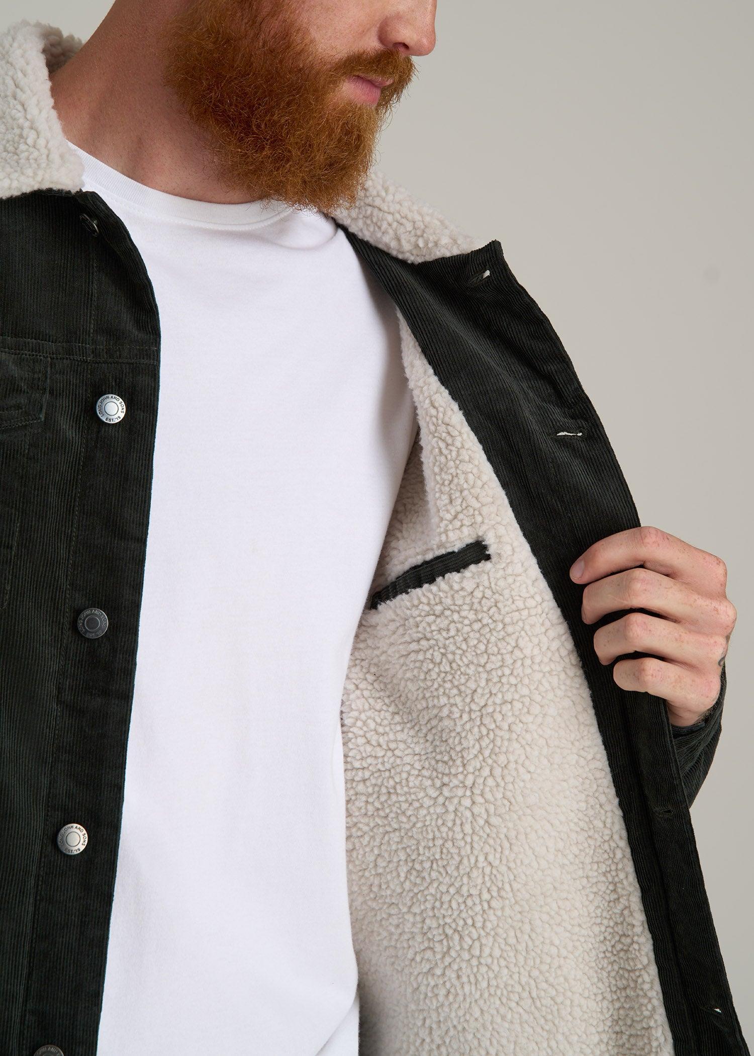 LJ&S Men's Sherpa Corduroy Tall Trucker Jacket in Boreal Green Product Image