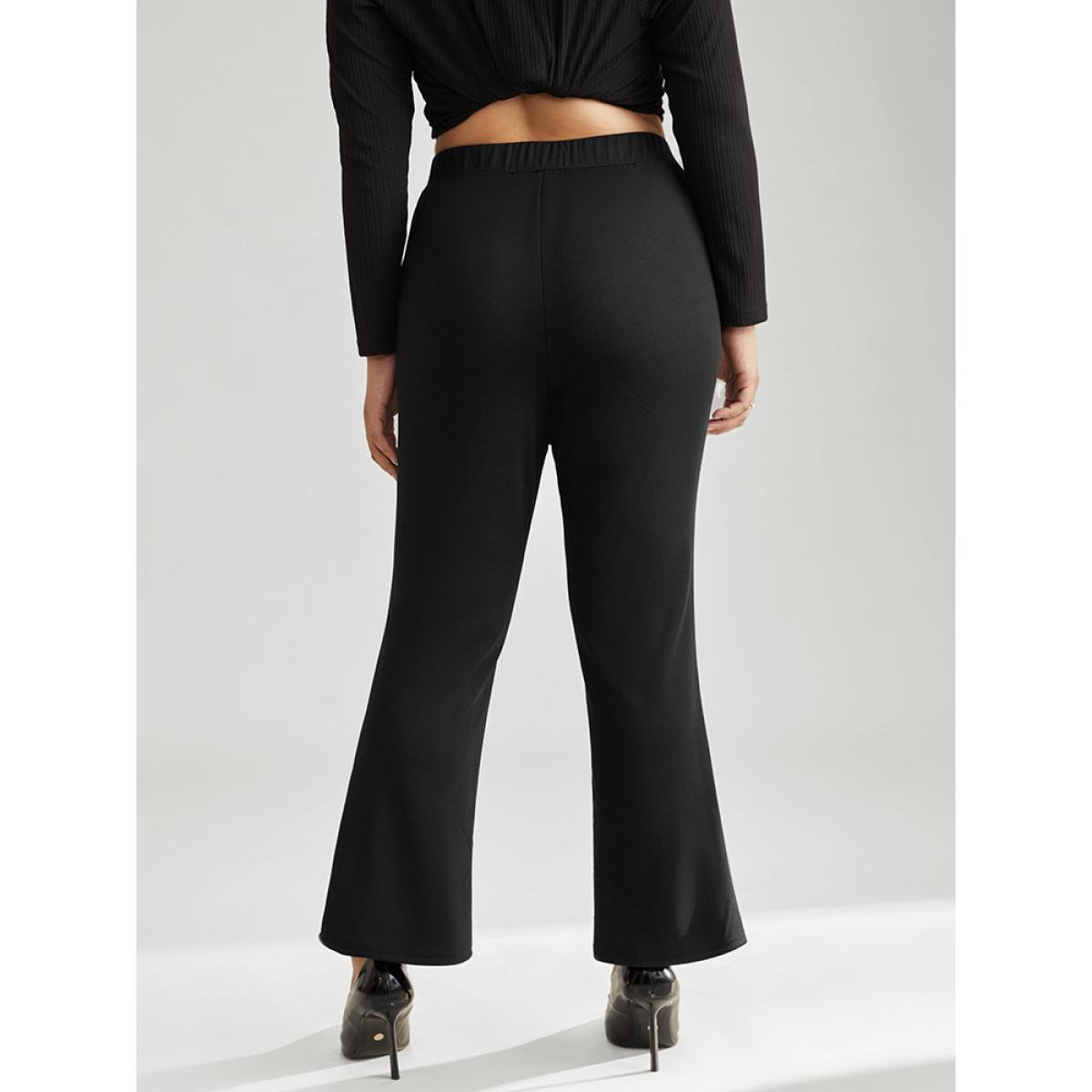 Plus Size Rhinestone Elastic Waist Bootcut Pants Women Black Cocktail Bootcut High Rise Party Pants BloomChic 12/L Product Image