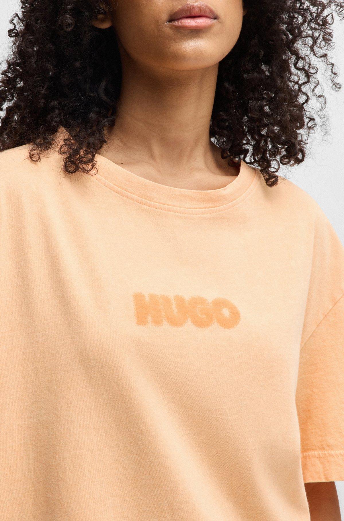 HUGO - Relaxed-fit printed pajamas in cotton with blurred logos - Orange Product Image