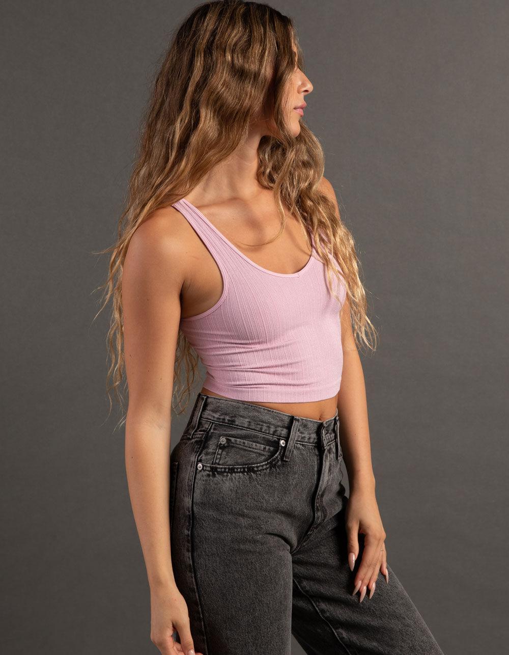 FULL TILT Seamless Lurex V-Neck Womens Rib Tank Top - LILAC Product Image