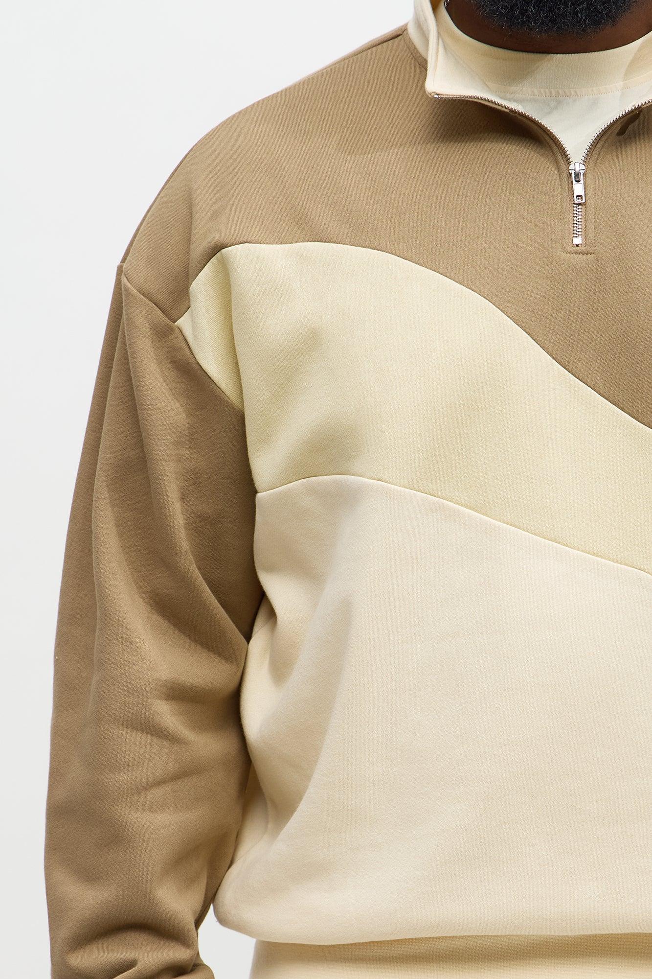 Been A Player Colorblock Quarter Zip - Tan/Multi Product Image
