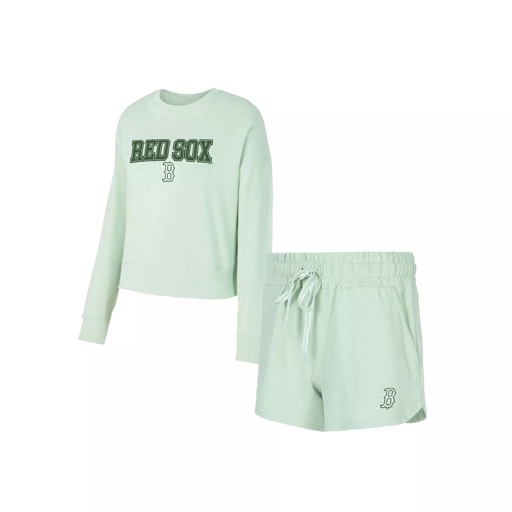 Women's Concepts Sport  Light Green Boston Red Sox Elevation Tri-Blend Long Sleeve T-Shirt & Shorts Set, Size: Medium, Lt Gre Product Image