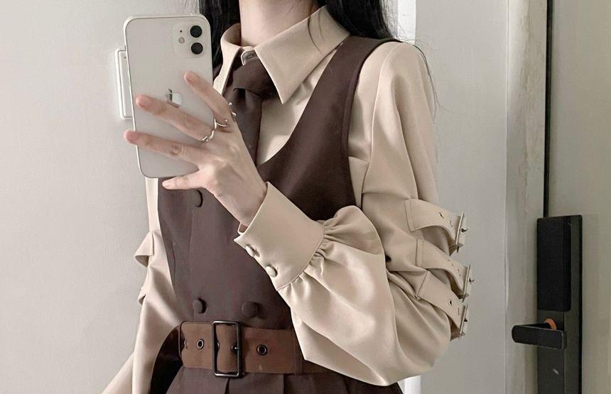 Belted Vest / High Waist Mock Two-Piece Wide Leg Shorts / Long-Sleeve Shirt (Various Designs) Product Image