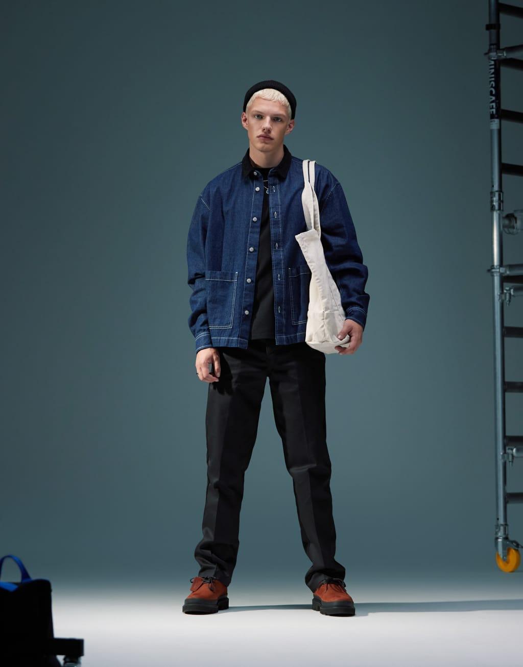 ASOS DESIGN boxy oversized denim shirt with cord collar in indigo wash Product Image