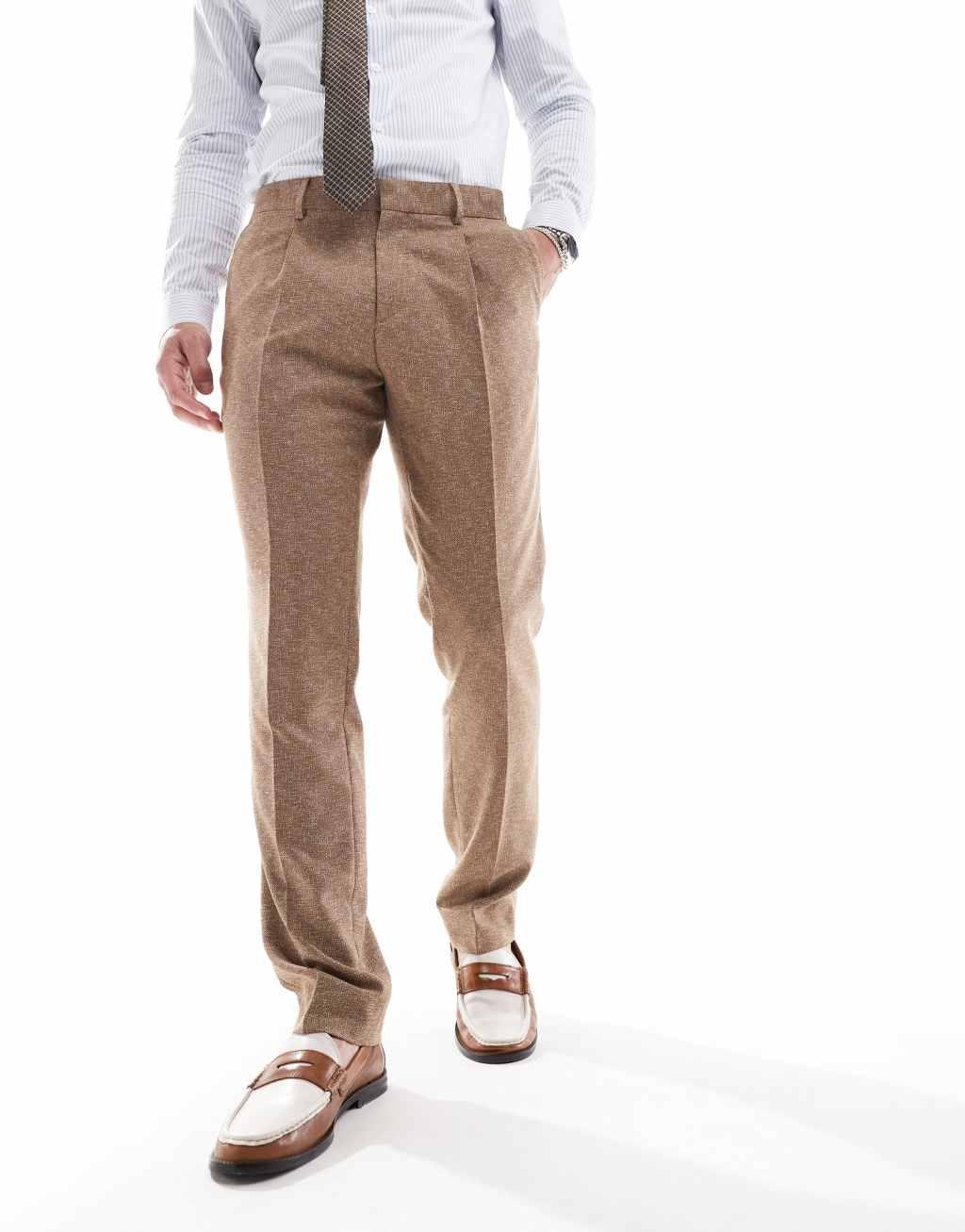 Shelby and Sons tailored slim pant in mid brown - part of a set Product Image
