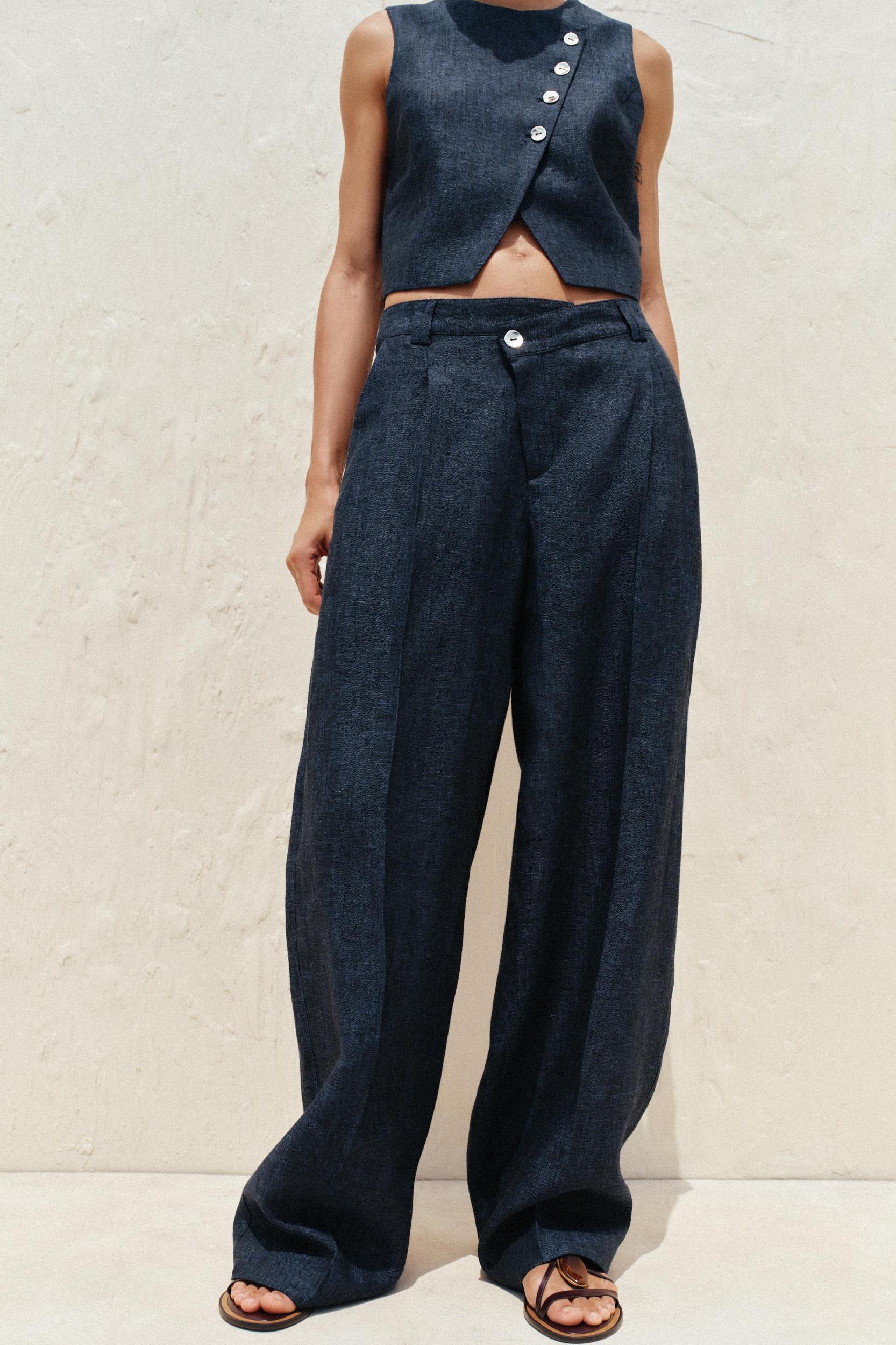 100% LINEN CROSS WAIST PANTS Product Image