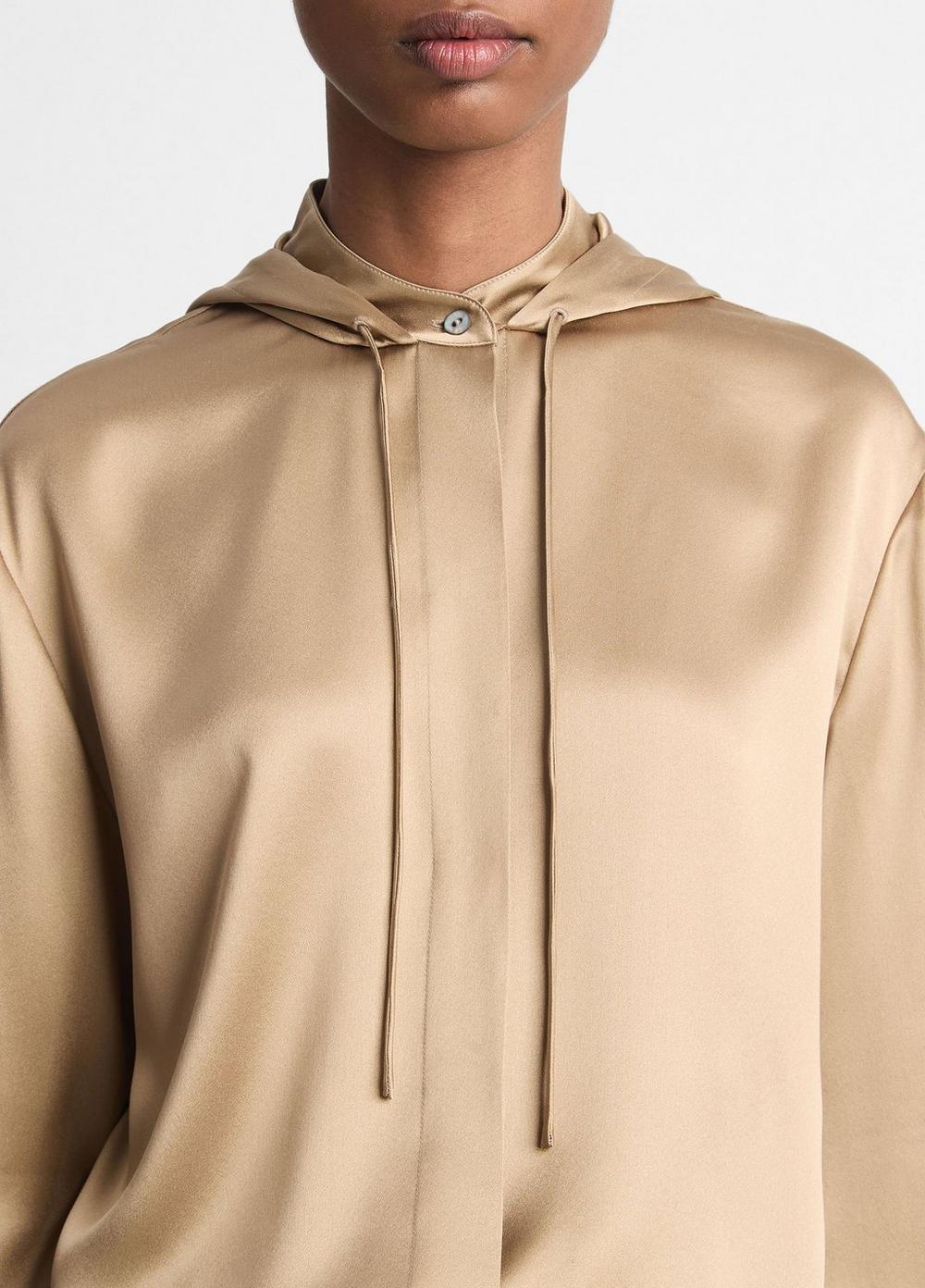 Womens Silk Hooded Button-Front Shirt, Rye, Size L Vince Product Image