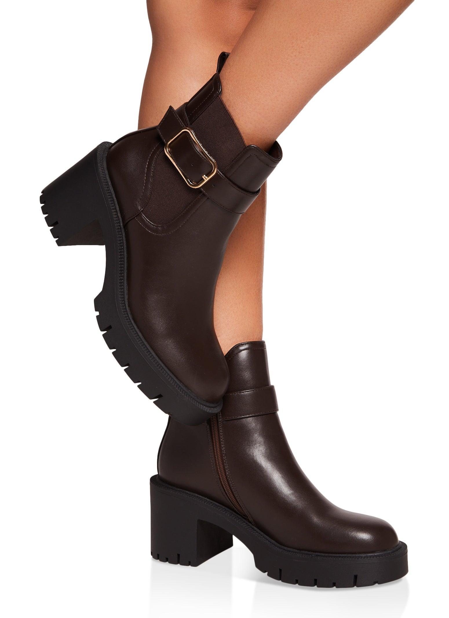 Womens Buckle Detail Lug Sole Booties Product Image