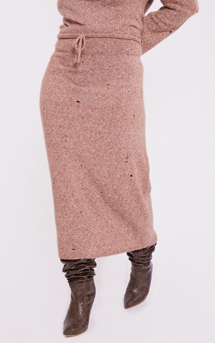 Plus Rust Distressed Knit Foldover Waistband Midi Skirt Product Image