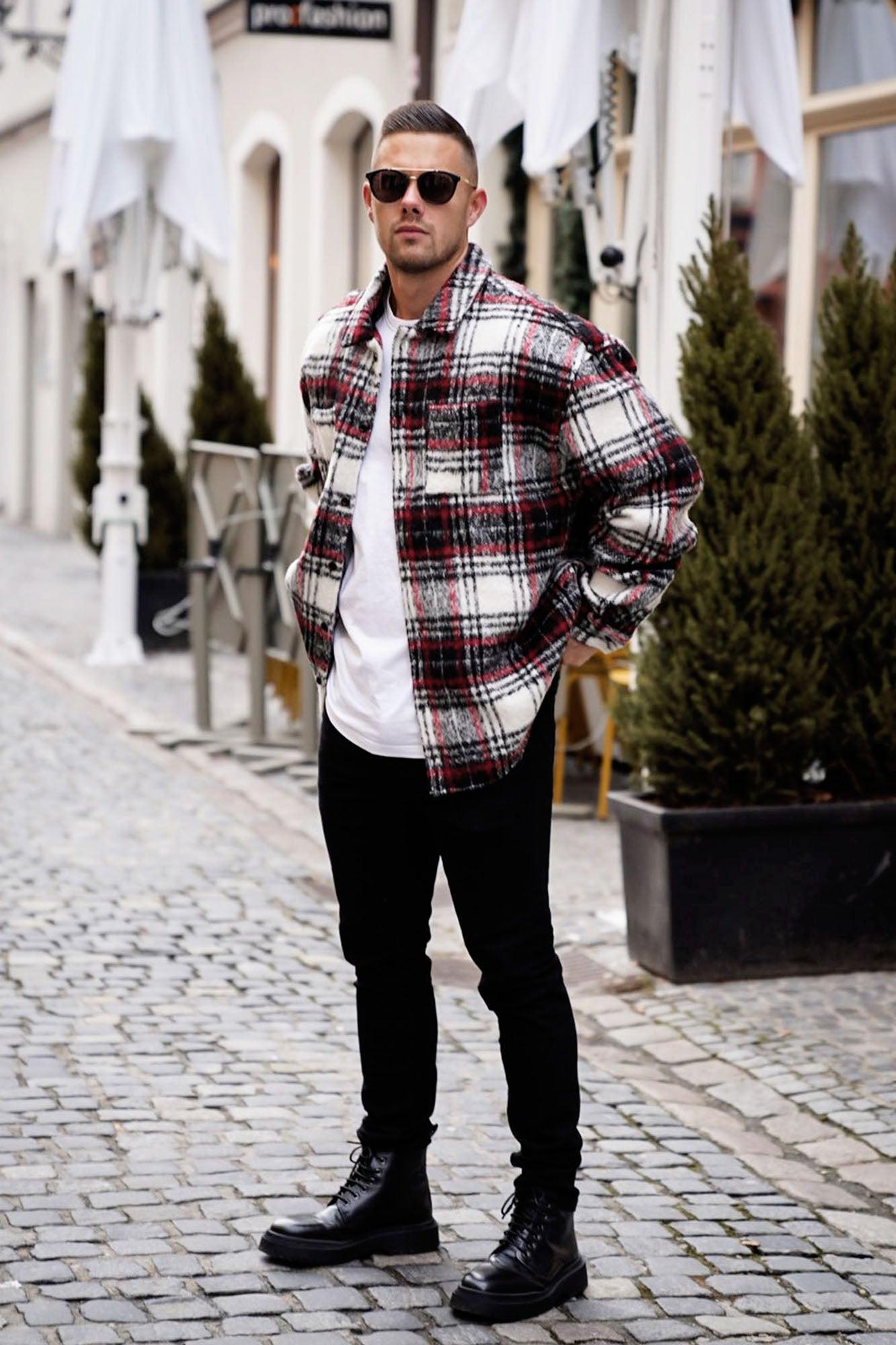 Move Up Plaid Shacket - Red/combo Product Image