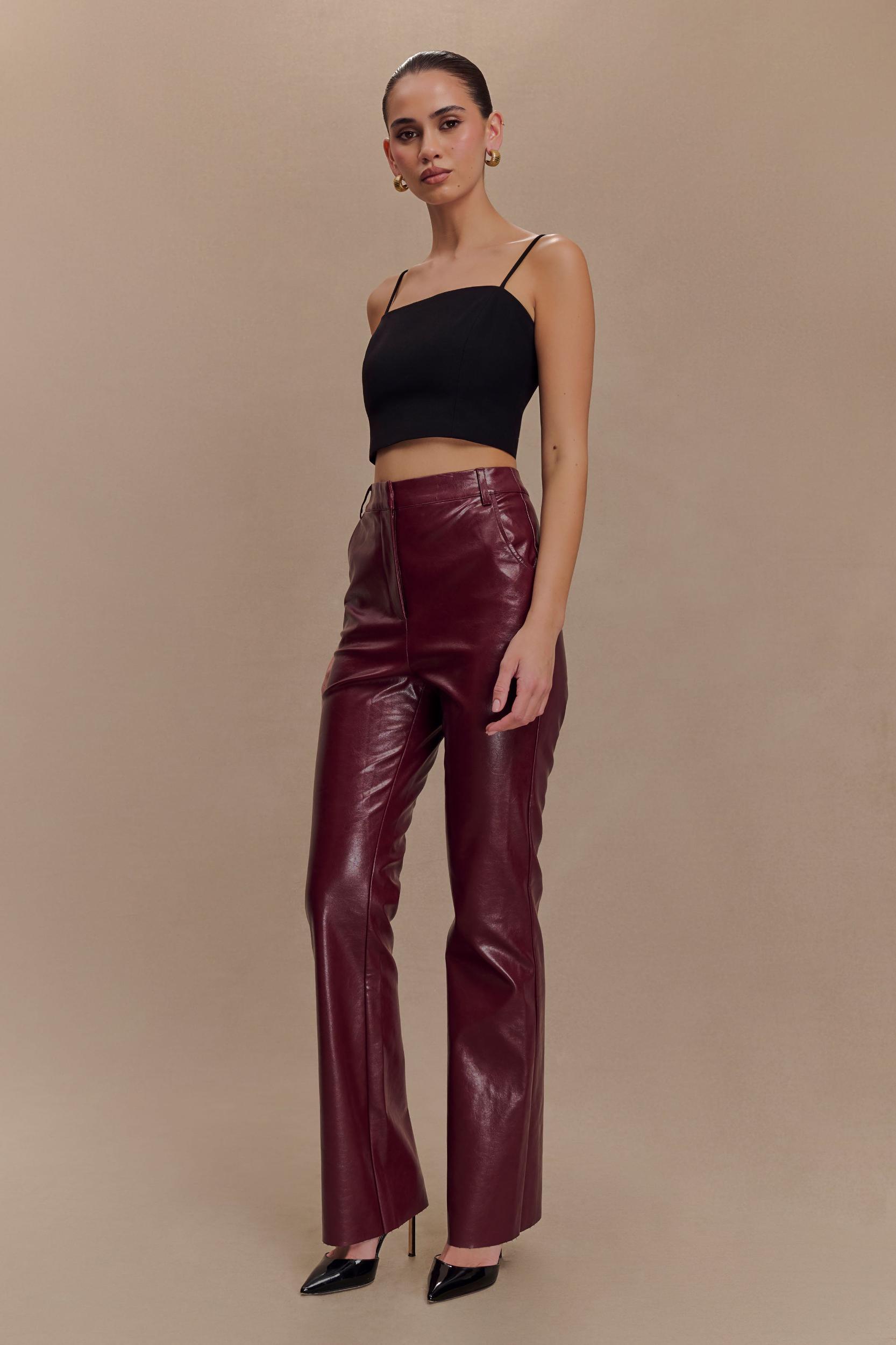 Tyra Straight Leg Faux Leather Pants - Cherry Red Product Image