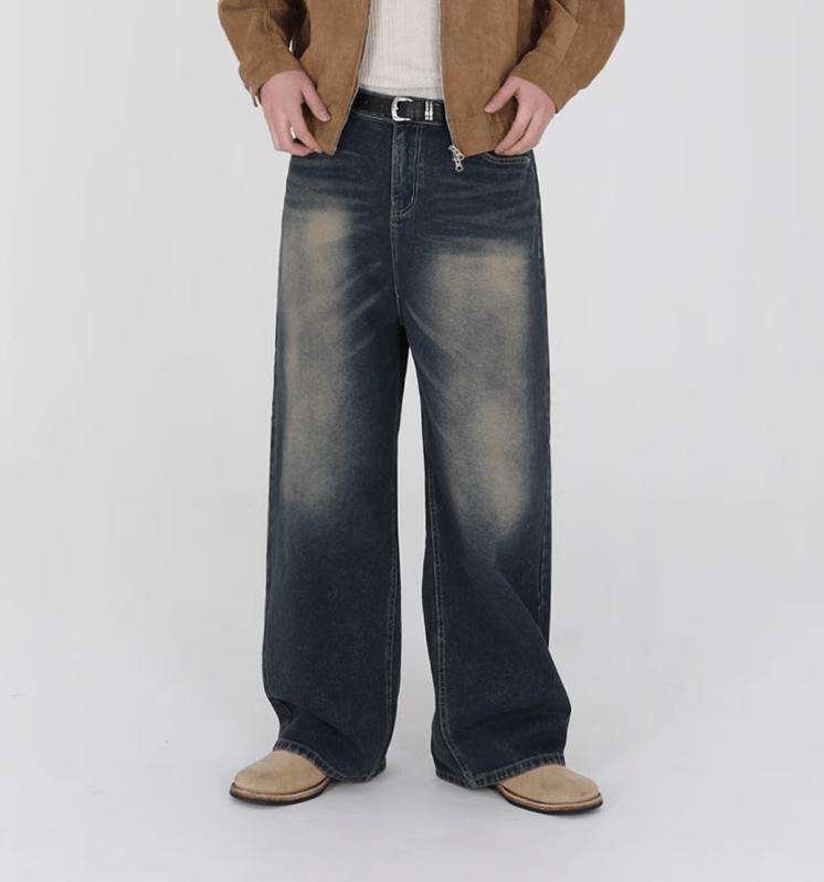 RT No. 10958 WASHED BLUE DENIM RELAX STRAIGHT JEANS Product Image