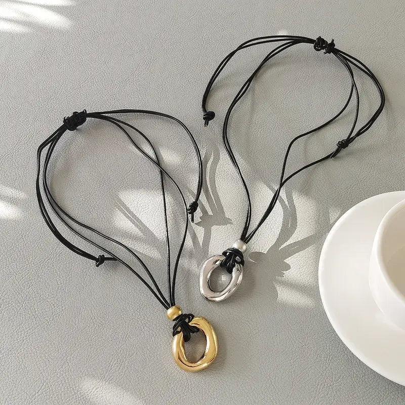 Oval Pendant On Vegan Leather Rope Necklace Product Image
