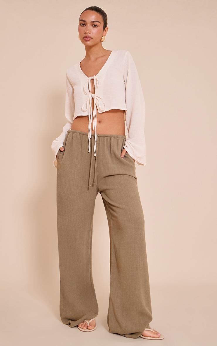Sand Textured Tie Front Detail Blouse Product Image
