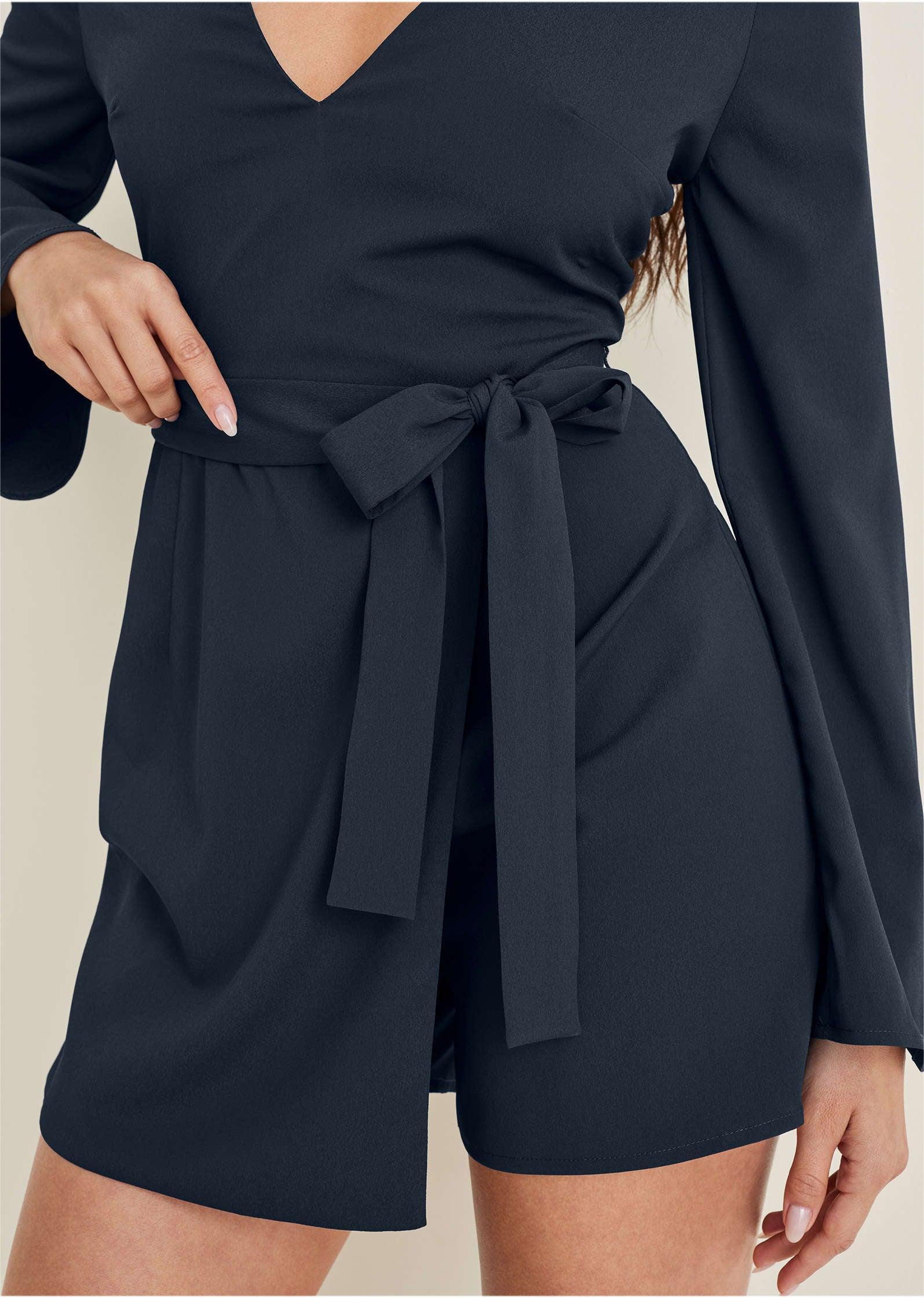 Long-Sleeve Skort Romper - Navy Product Image