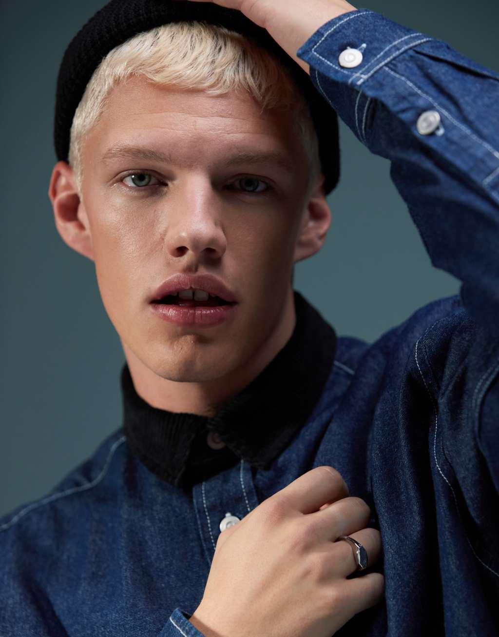 ASOS DESIGN boxy oversized denim shirt with cord collar in indigo wash Product Image