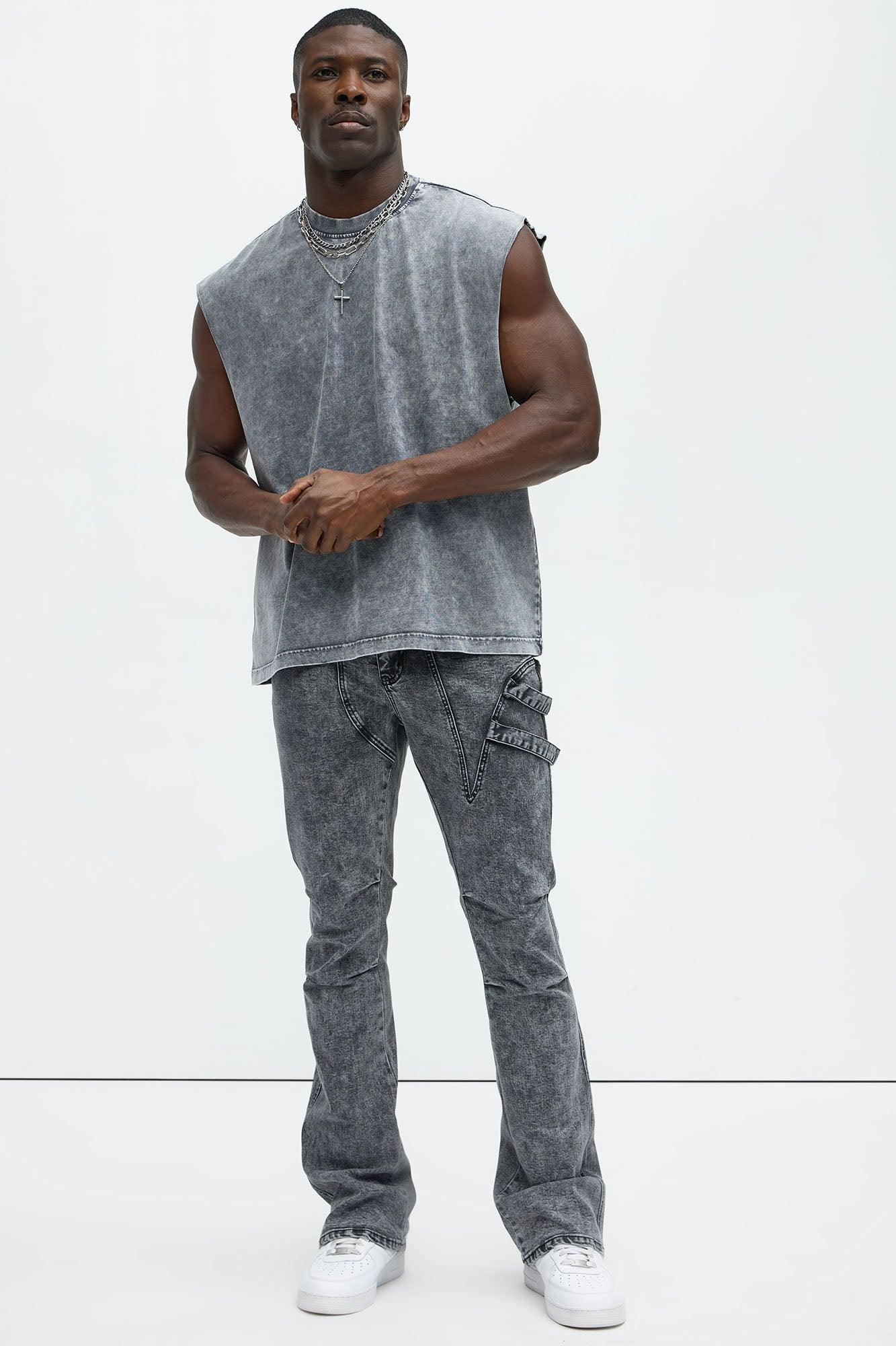 Relaxed Vintage Wash Heavyweight Muscle Tee - Grey/Smoke Product Image