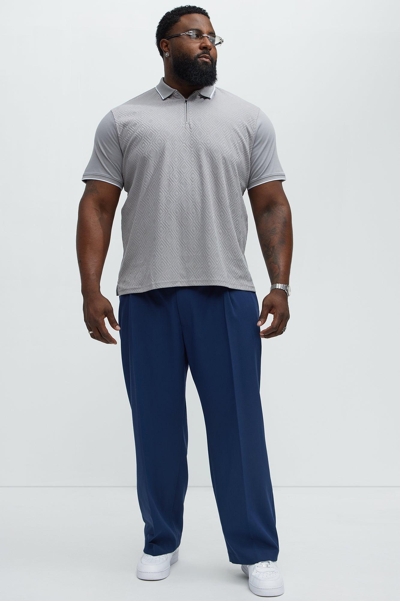 Diamond Textured Quarter Zip Polo - Grey Product Image