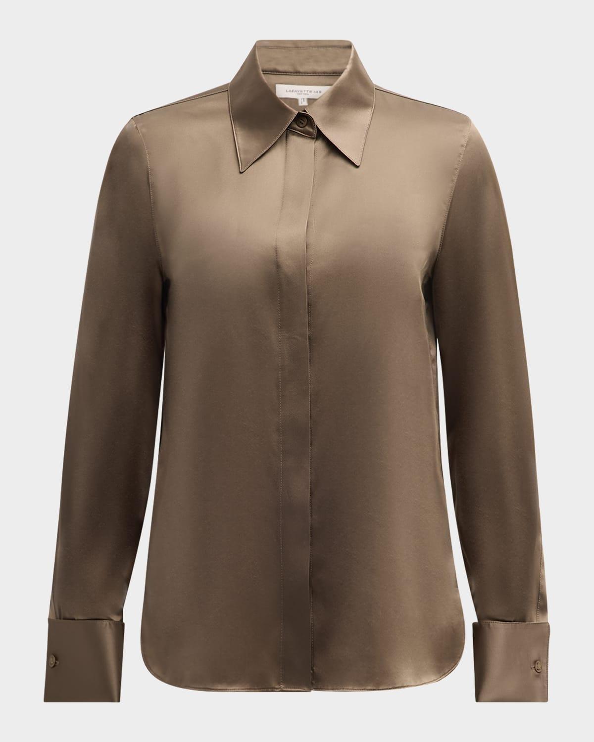 Spread-Collar Silk Charmeuse Blouse Product Image