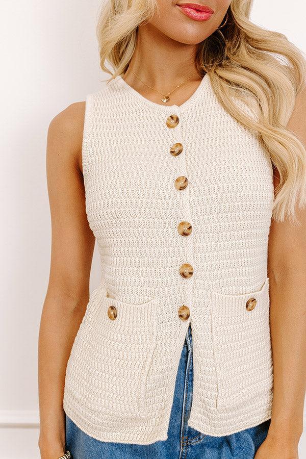 Coastal Town Charm Knit Vest Top In Cream Product Image