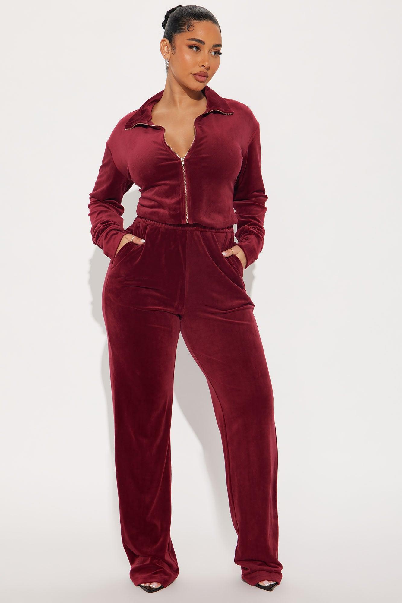 OG Friend Soft Velour Jumpsuit - Burgundy Product Image