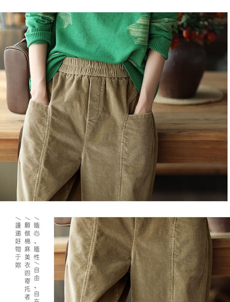 Elastic Waist Plain Corduroy Baggy Pants Product Image